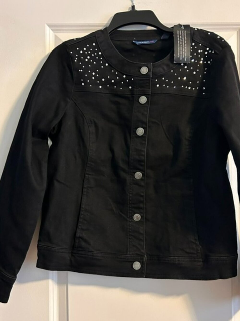 NWT Isaac Mizrahi Live! Black Denim Jacket with Rhinestones, Size S